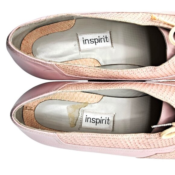 Vintage Blush Pink Shoes Womens Sz 40 8.5 Leather & Snakeskin Lace-Up Loafers by - Picture 7 of 14